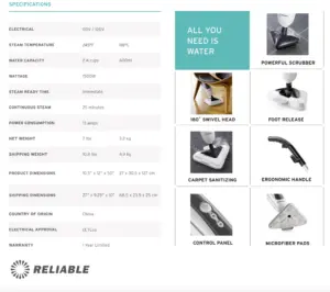 Reliable Steamboy 300CU Spec sheet